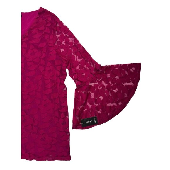 NWT Alfani Blouse Plus 3x Magenta Lace Bell Sleeves V Neck Stretch - Picture 5 of 15